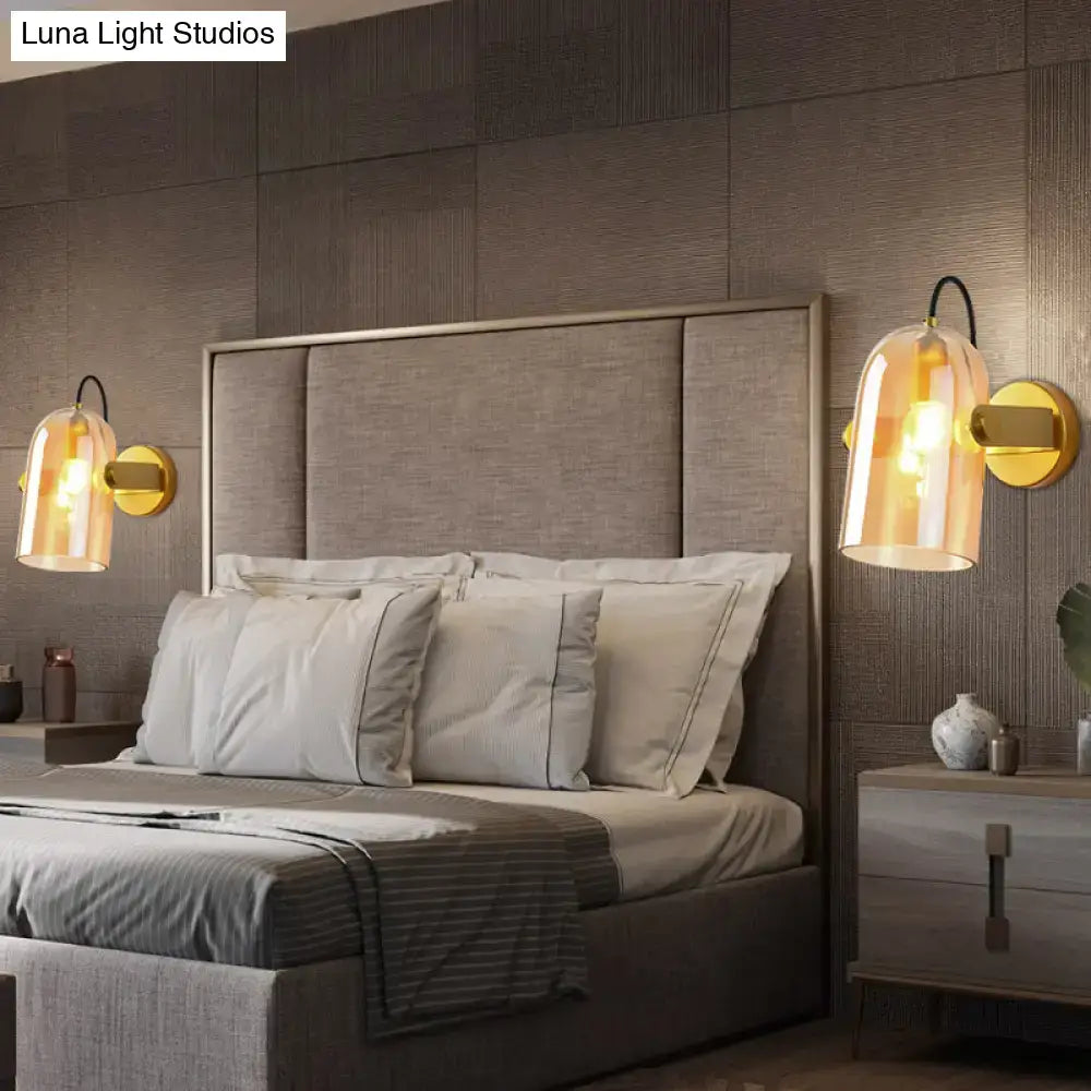 Retro brass cloche sconce light with blue glass for bedroom