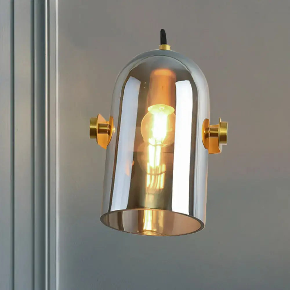 Retro brass cloche sconce light with blue glass for bedroom