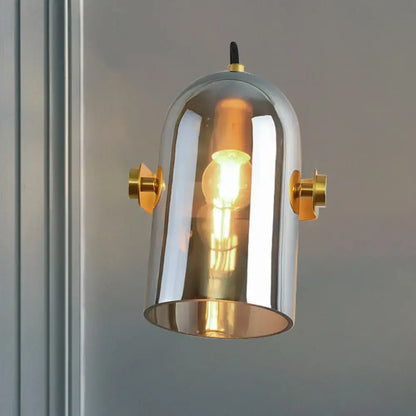 Retro brass cloche sconce light with blue glass for bedroom