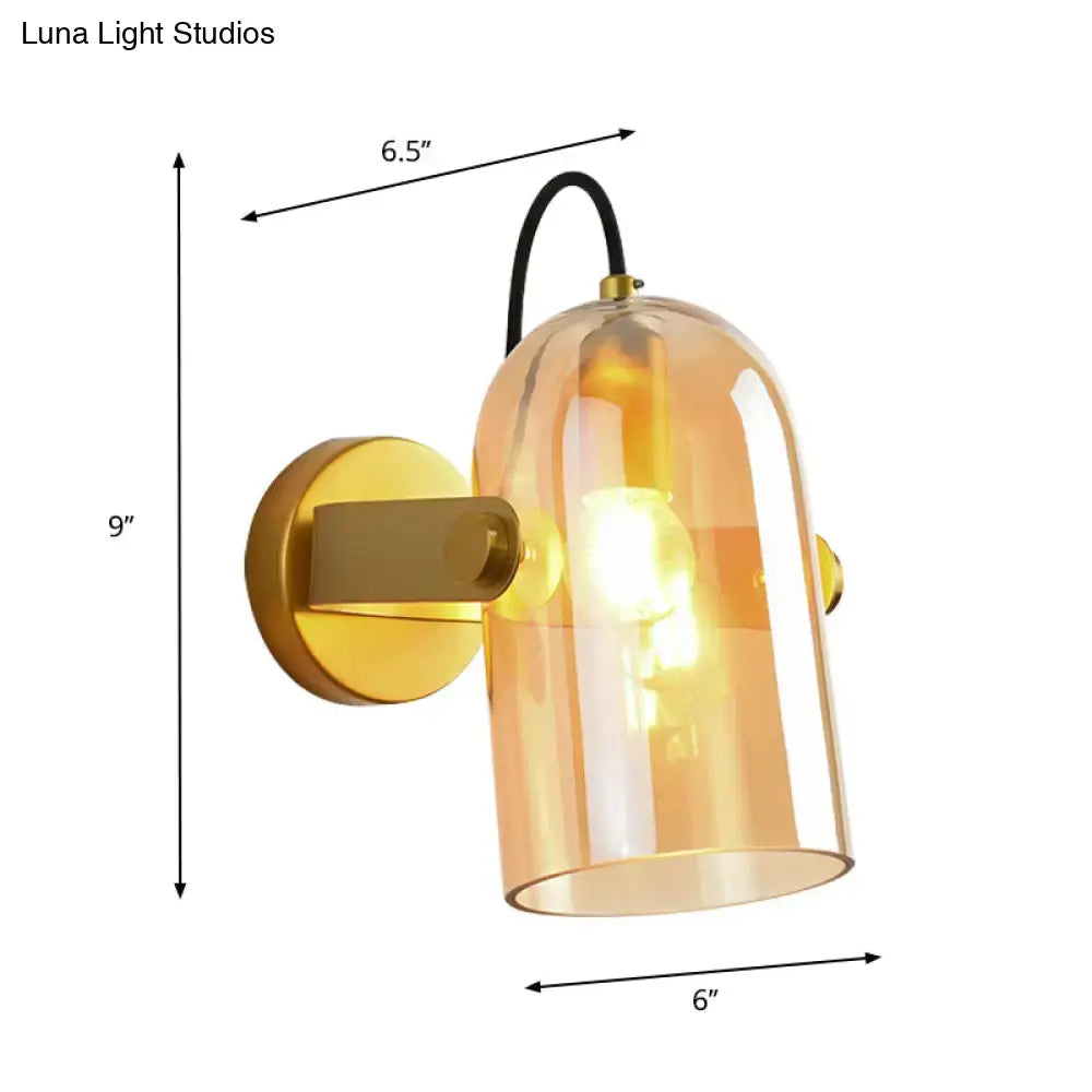 Retro brass cloche sconce light with blue glass for bedroom