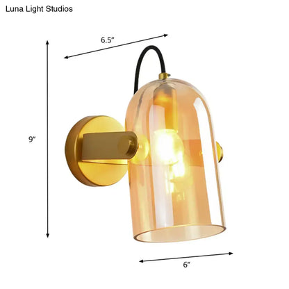 Retro brass cloche sconce light with blue glass for bedroom