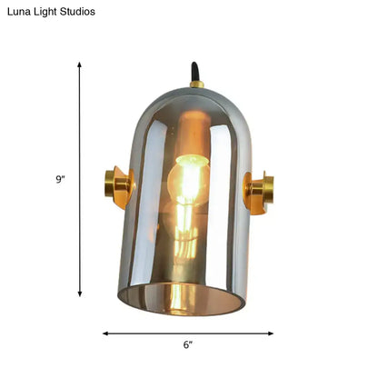 Retro brass cloche sconce light with blue glass for bedroom