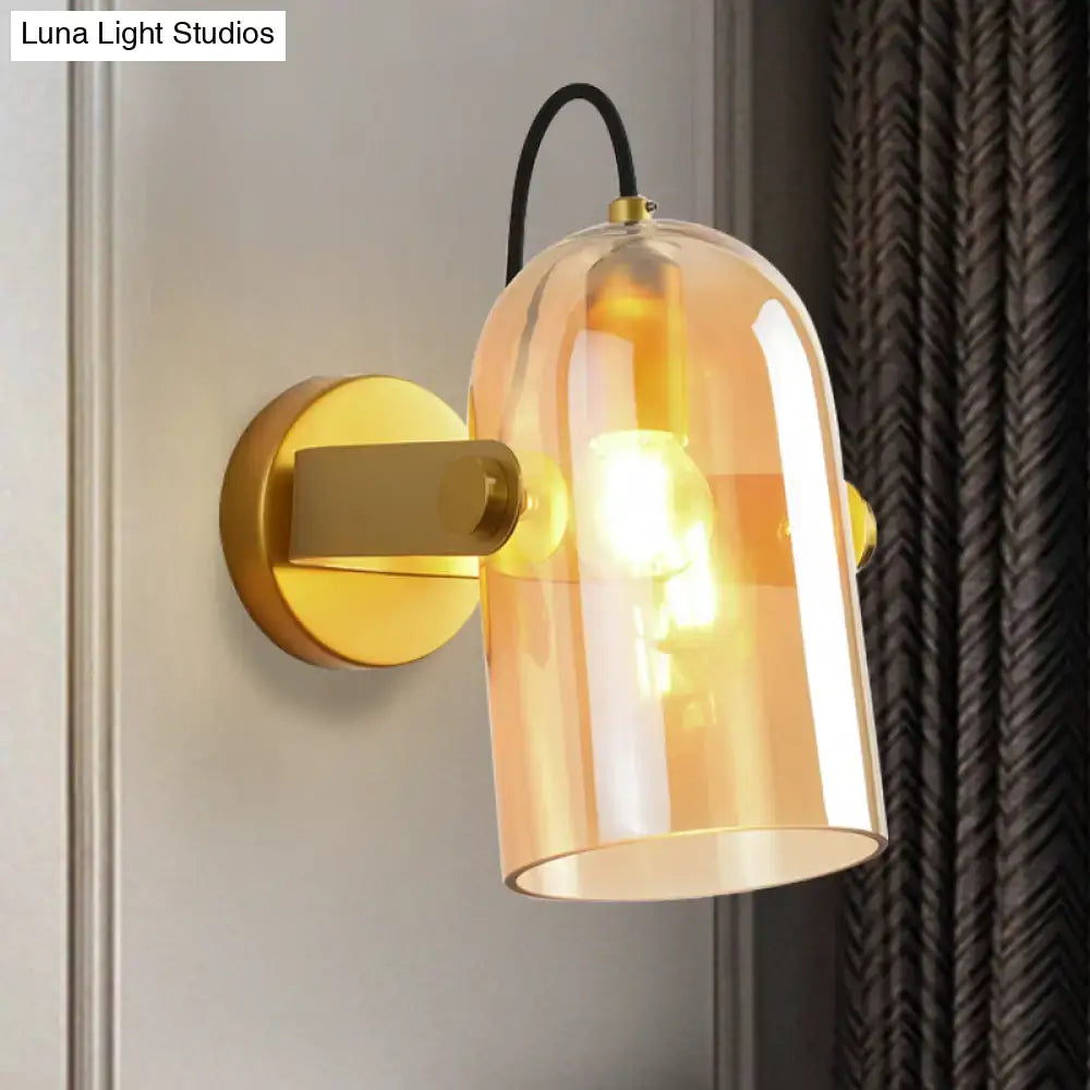 Retro brass cloche sconce light with blue glass for bedroom