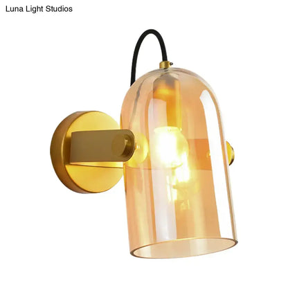 Retro brass cloche sconce light with blue glass for bedroom