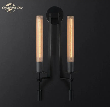 Retro brass glass double sconce wall light living room led fixture