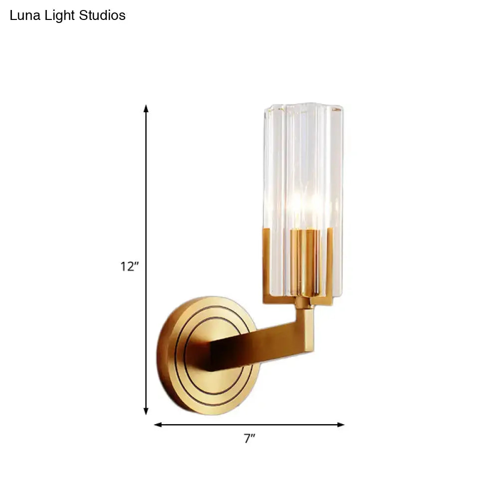 Retro brass ribbed glass wall lamp living room sconce