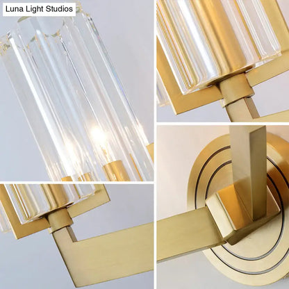 Retro brass ribbed glass wall lamp living room sconce