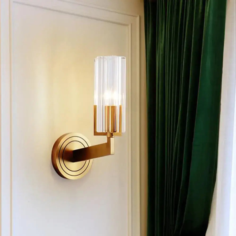 Retro brass ribbed glass wall lamp living room sconce