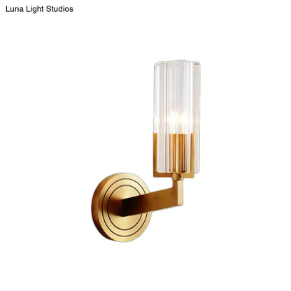 Retro brass ribbed glass wall lamp living room sconce