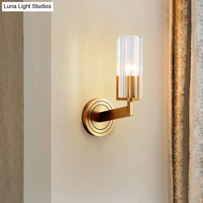 Retro brass ribbed glass wall lamp living room sconce