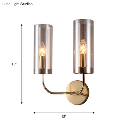 DecorBites™ Retro Brass Sconce Wall Mount Lamp with Cylindrical Glass Shade – 1/2 Light Fixture for Living Room