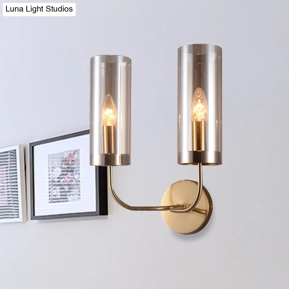 DecorBites™ Retro Brass Sconce Wall Mount Lamp with Cylindrical Glass Shade – 1/2 Light Fixture for Living Room
