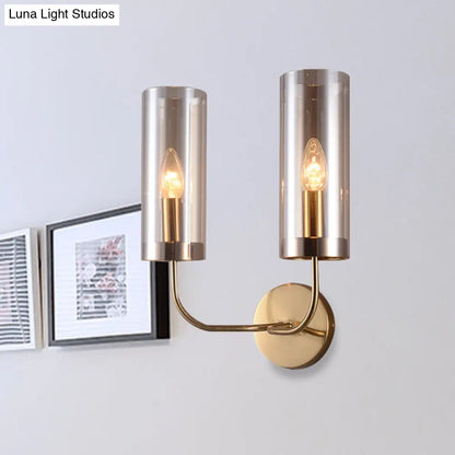 DecorBites™ Retro Brass Sconce Wall Mount Lamp with Cylindrical Glass Shade – 1/2 Light Fixture for Living Room