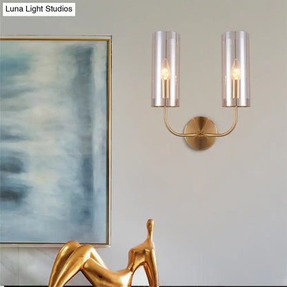 DecorBites™ Retro Brass Sconce Wall Mount Lamp with Cylindrical Glass Shade – 1/2 Light Fixture for Living Room