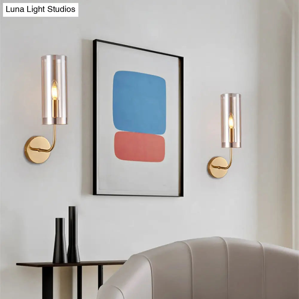 DecorBites™ Retro Brass Sconce Wall Mount Lamp with Cylindrical Glass Shade – 1/2 Light Fixture for Living Room
