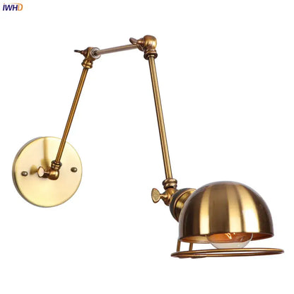 Retro brass swing arm wall sconce bedroom adjustable light fixture