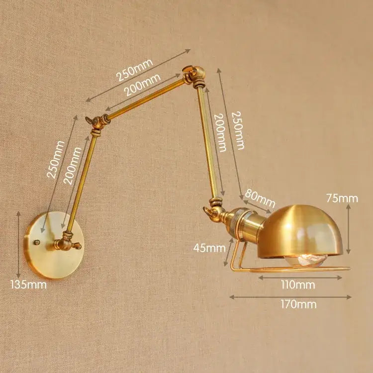 Retro brass swing arm wall sconce bedroom adjustable light fixture