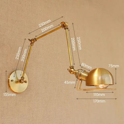 Retro brass swing arm wall sconce bedroom adjustable light fixture