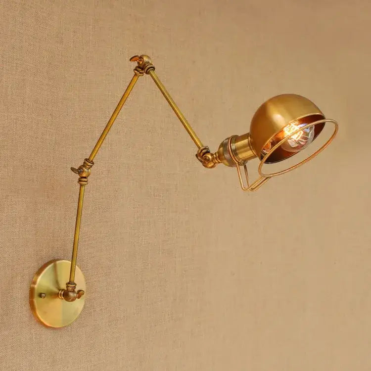 Retro brass swing arm wall sconce bedroom adjustable light fixture
