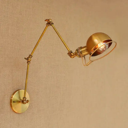 Retro brass swing arm wall sconce bedroom adjustable light fixture