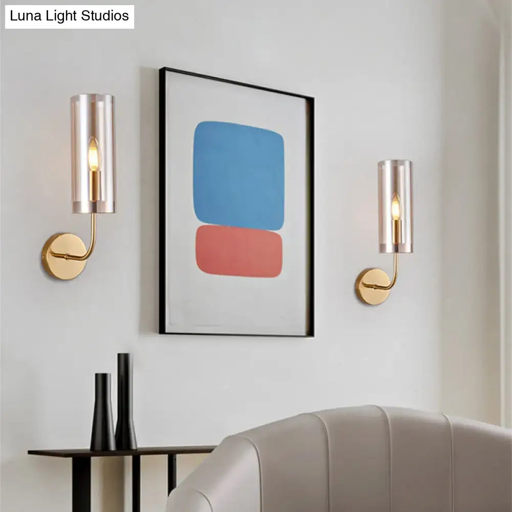Retro brass wall mount lamp with smoked glass shade – living room