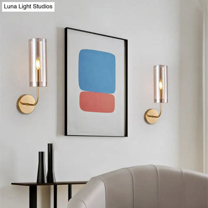 Retro brass wall mount lamp with smoked glass shade – living room
