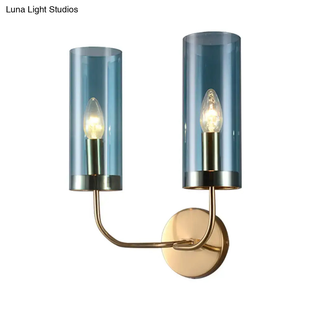 Retro brass wall mount lamp with smoked glass shade – living room