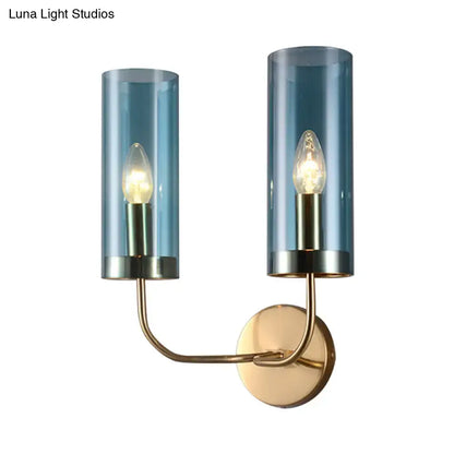 Retro brass wall mount lamp with smoked glass shade – living room