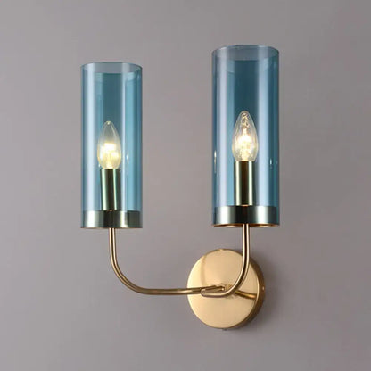 Retro brass wall mount lamp with smoked glass shade – living room