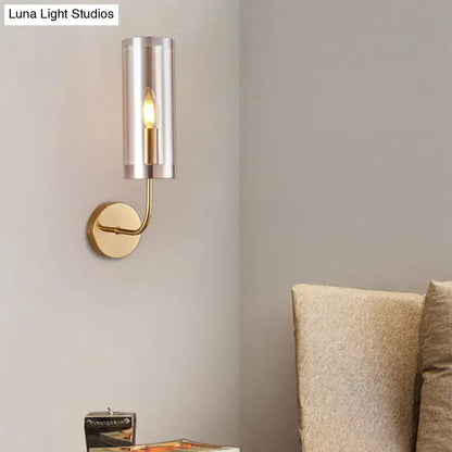 Retro brass wall mount lamp with smoked glass shade – living room