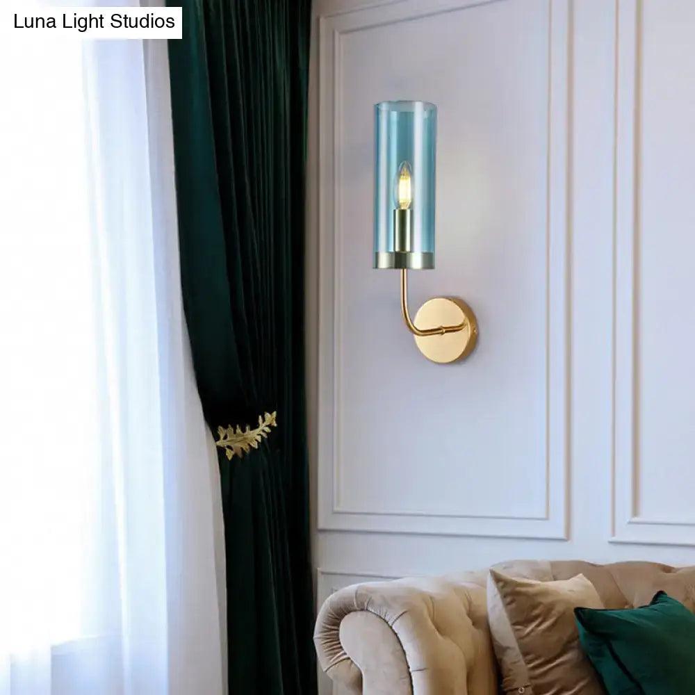Retro brass wall mount lamp with smoked glass shade – living room