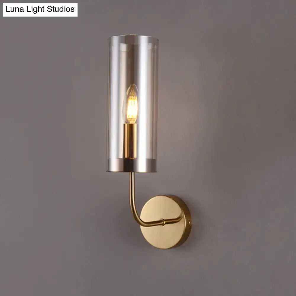 Retro brass wall mount lamp with smoked glass shade – living room