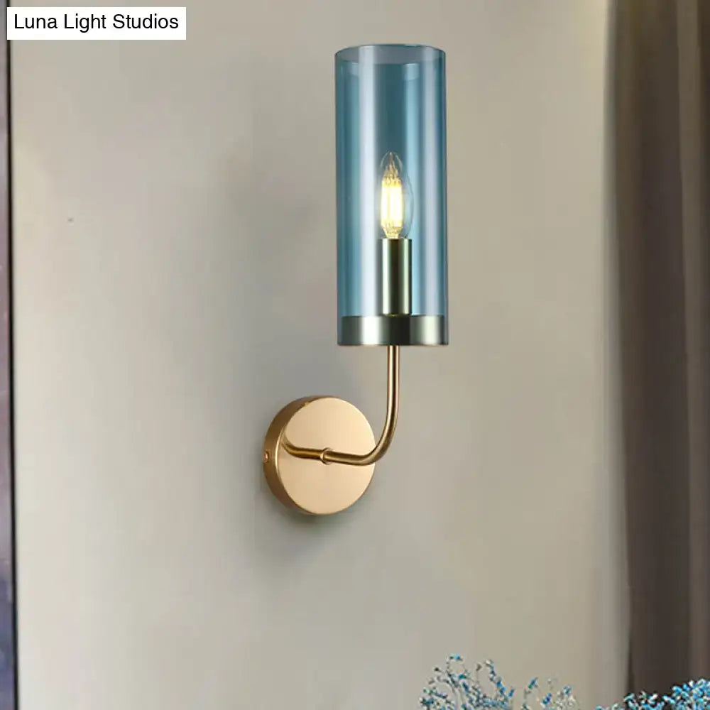 Retro brass wall mount lamp with smoked glass shade – living room