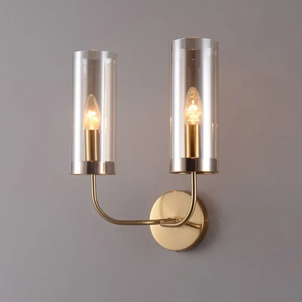 Retro brass wall mount lamp with smoked glass shade – living room