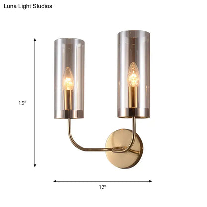 Retro brass wall mount lamp with smoked glass shade – living room