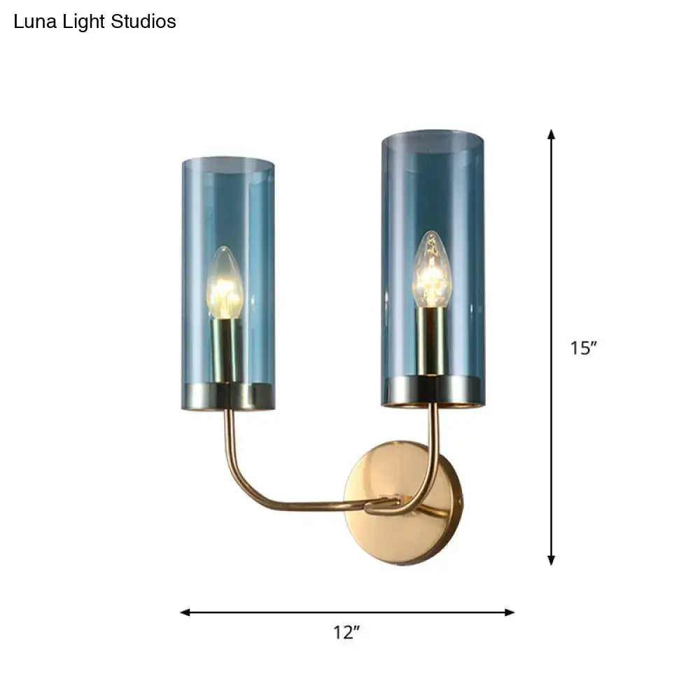 Retro brass wall mount lamp with smoked glass shade – living room