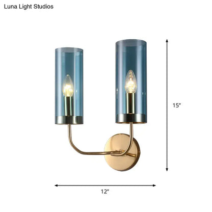 Retro brass wall mount lamp with smoked glass shade – living room