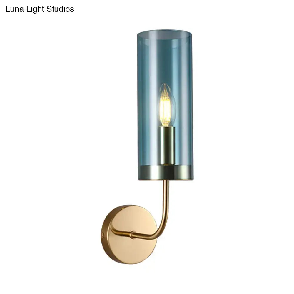Retro brass wall mount lamp with smoked glass shade – living room