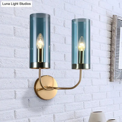 Retro brass wall mount lamp with smoked glass shade – living room