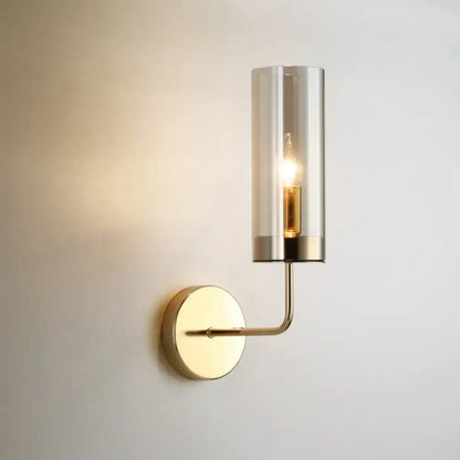 Retro brass wall mount lamp with smoked glass shade – living room