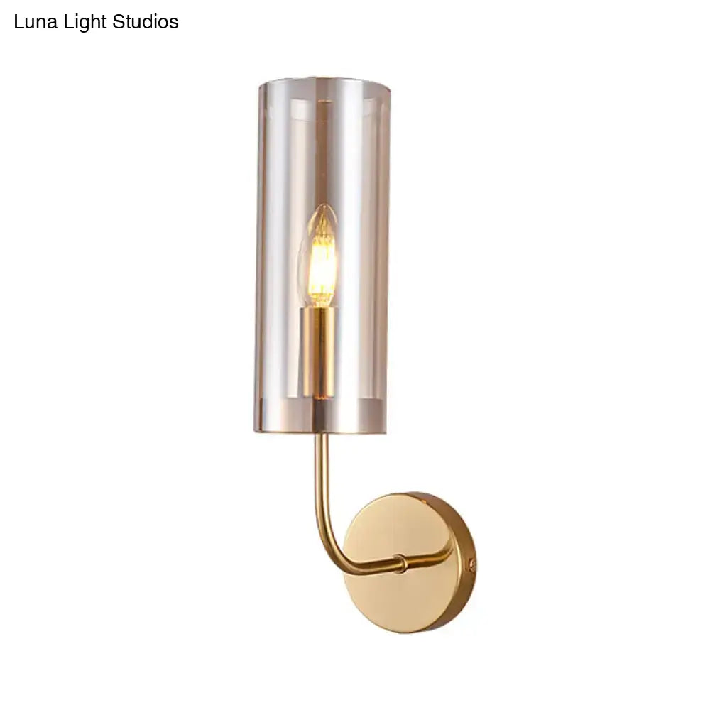 Retro brass wall mount lamp with smoked glass shade – living room