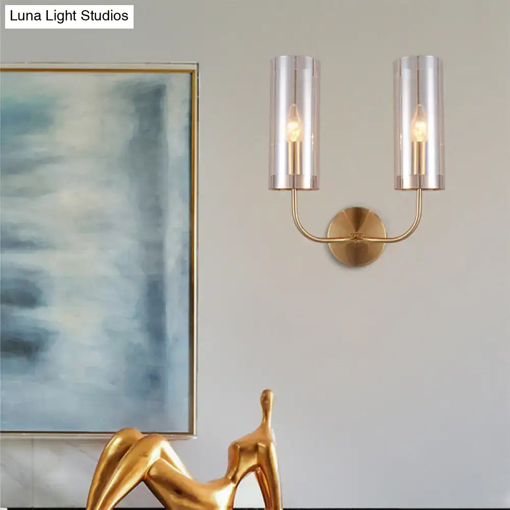 Retro brass wall mount lamp with smoked glass shade – living room