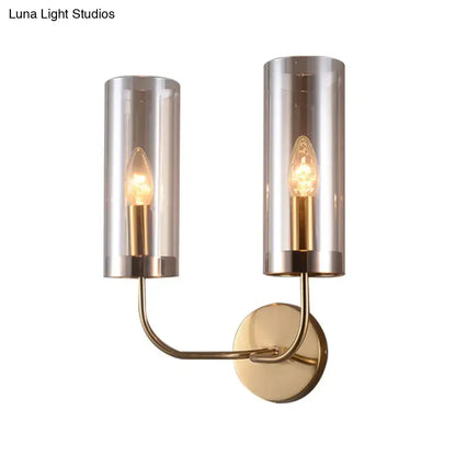 Retro brass wall mount lamp with smoked glass shade – living room
