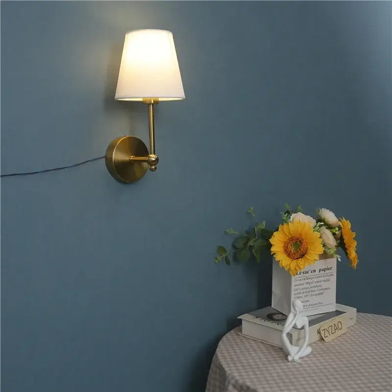 Retro brass & white led retro wall lamp bedroom sconce