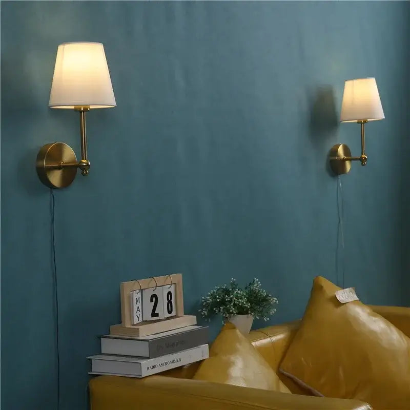 Retro brass & white led retro wall lamp bedroom sconce