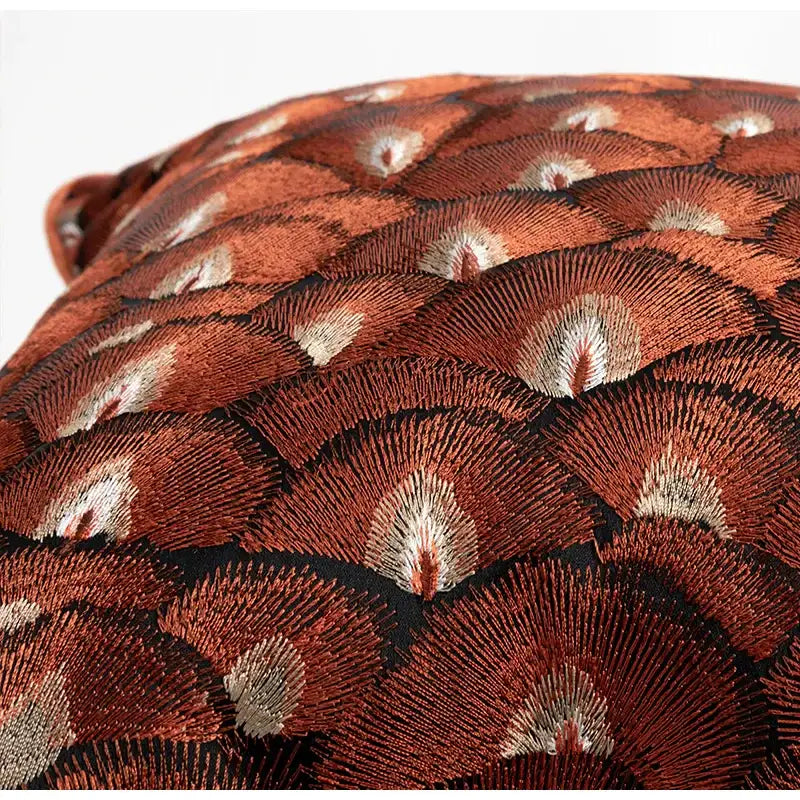 Retro brick red embroidered geometry pillow case living room cushion