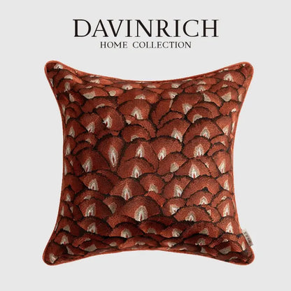 Retro brick red embroidered geometry pillow case living room cushion