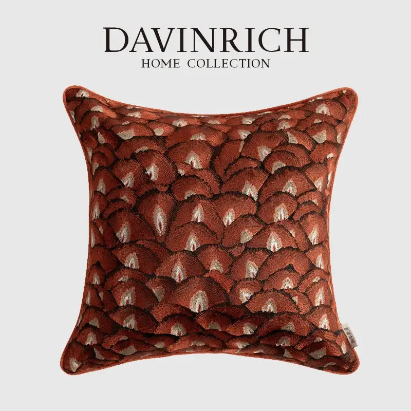 Retro brick red embroidered geometry pillow case living room cushion