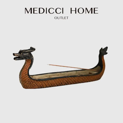 Retro bronze dragon boat incense holder living room decor