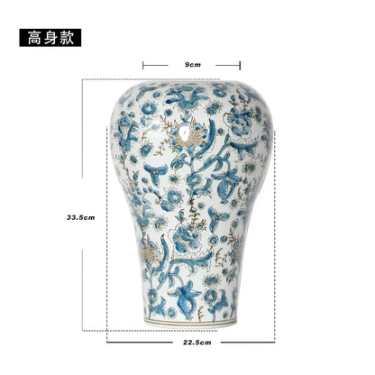 Retro chinese blue & white porcelain ceramic vase set living room